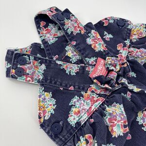 VTG OshKosh B’gosh Baby Girls 12M Floral Denim Overalls Blue Vestbak Made USA
